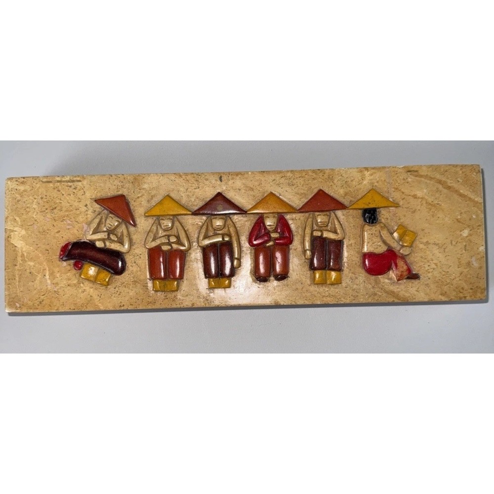 VTG Stone Asian Figural Folk Art Trinket‎ Jewelry Keepsake Box